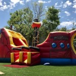 pirate ship combo rock climb, slide, and bounce house