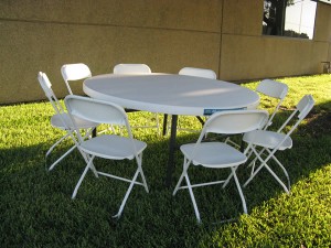 foldable round table and chairs party rentals