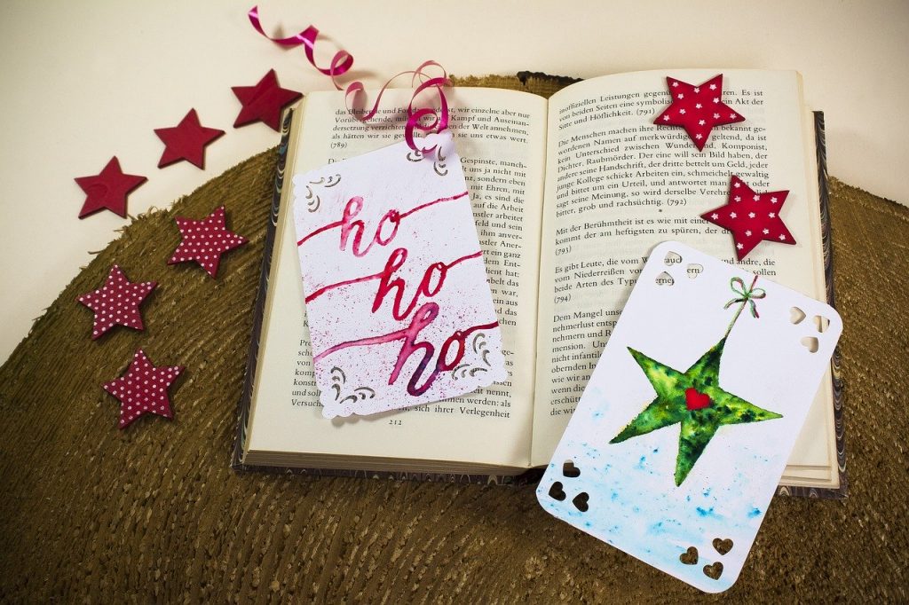 Christmas themed bookmarks in side book